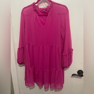 Vince Camuto Fuchsia Ruffled lined  dress